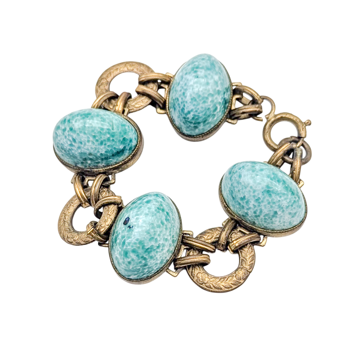 Antique Art Deco Peking Glass Link Bracelet