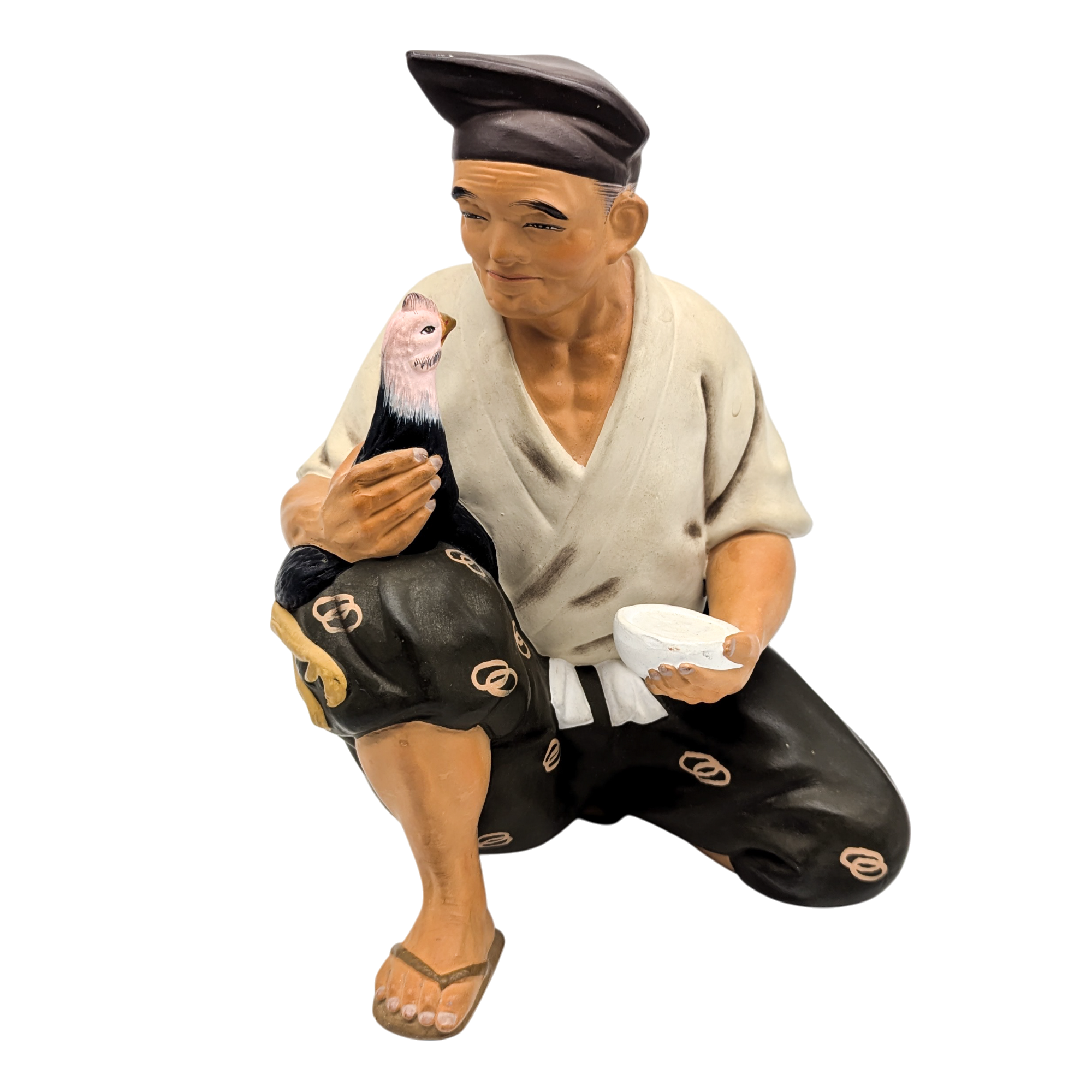 Vintage Japanese Man Holding Rooster Hakata Doll