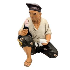 Vintage Japanese Man Holding Rooster Hakata Doll