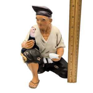 Vintage Japanese Man Holding Rooster Hakata Doll