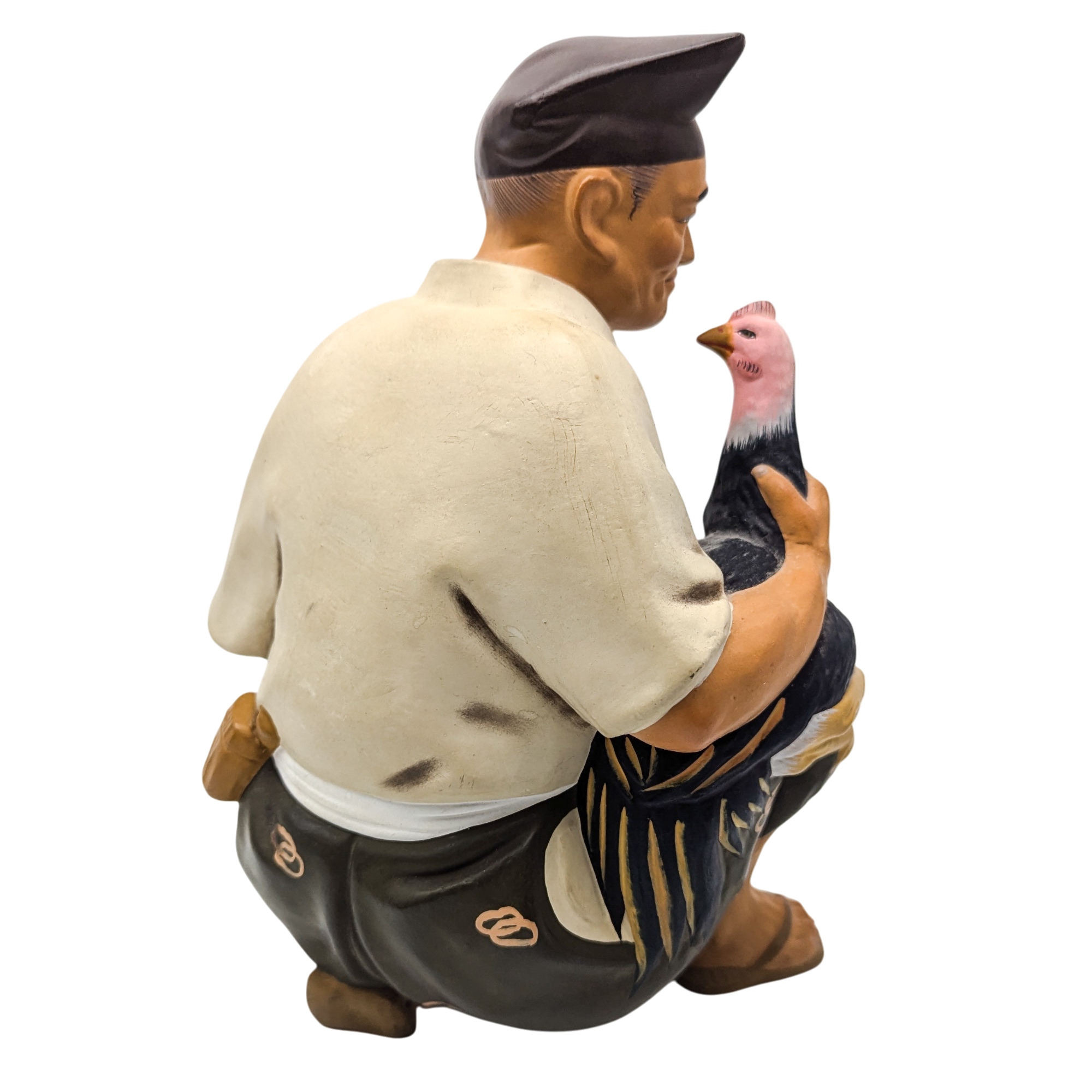 Vintage Japanese Man Holding Rooster Hakata Doll