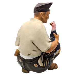 Vintage Japanese Man Holding Rooster Hakata Doll