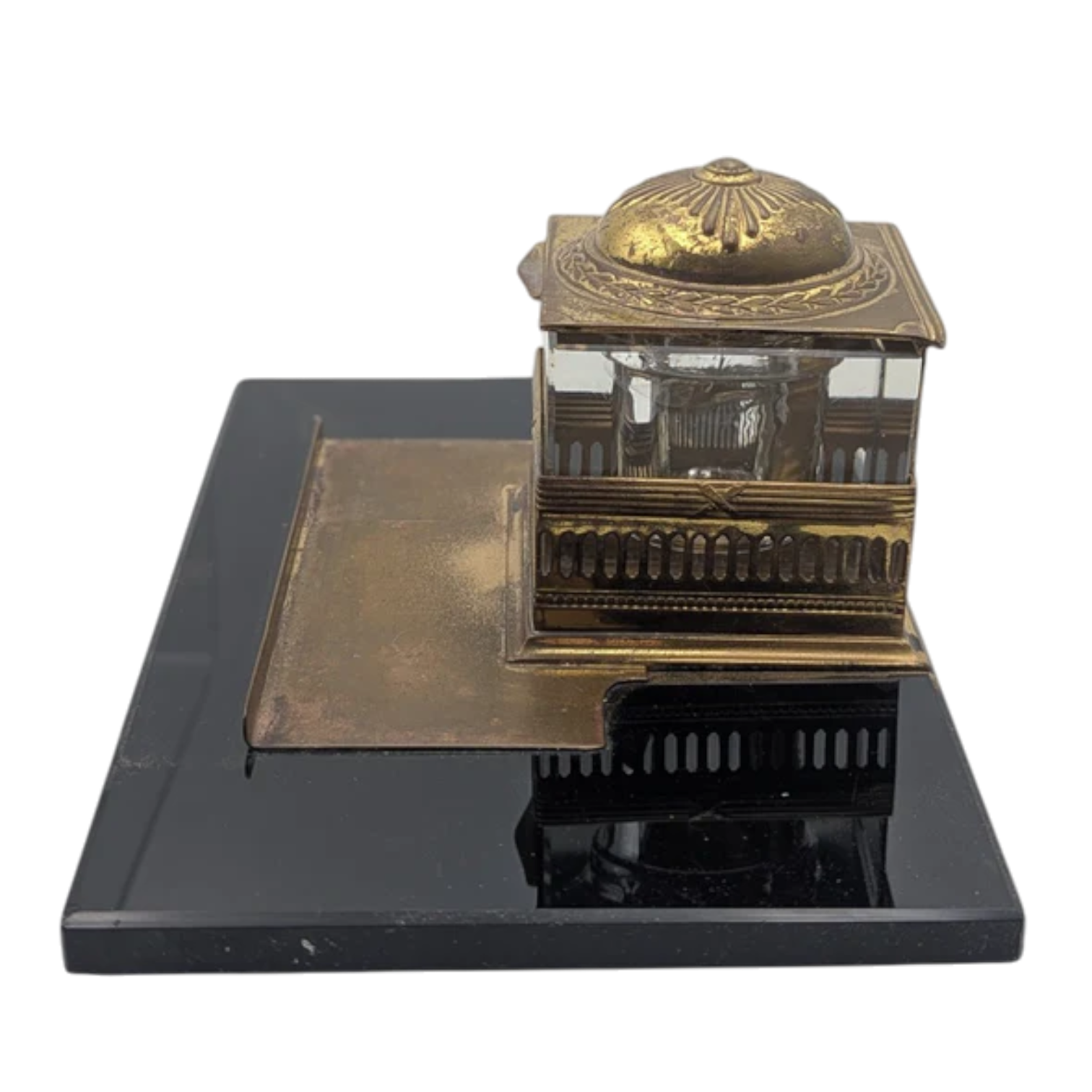 Antique Brass Neoclassical Inkwell