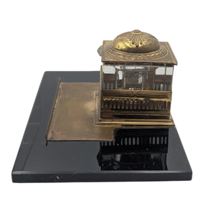 Antique Brass Neoclassical Inkwell