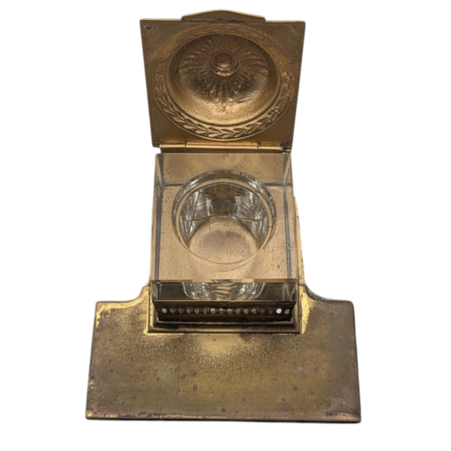 Antique Brass Neoclassical Inkwell