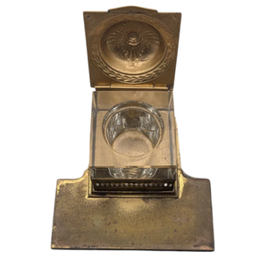 Antique Brass Neoclassical Inkwell