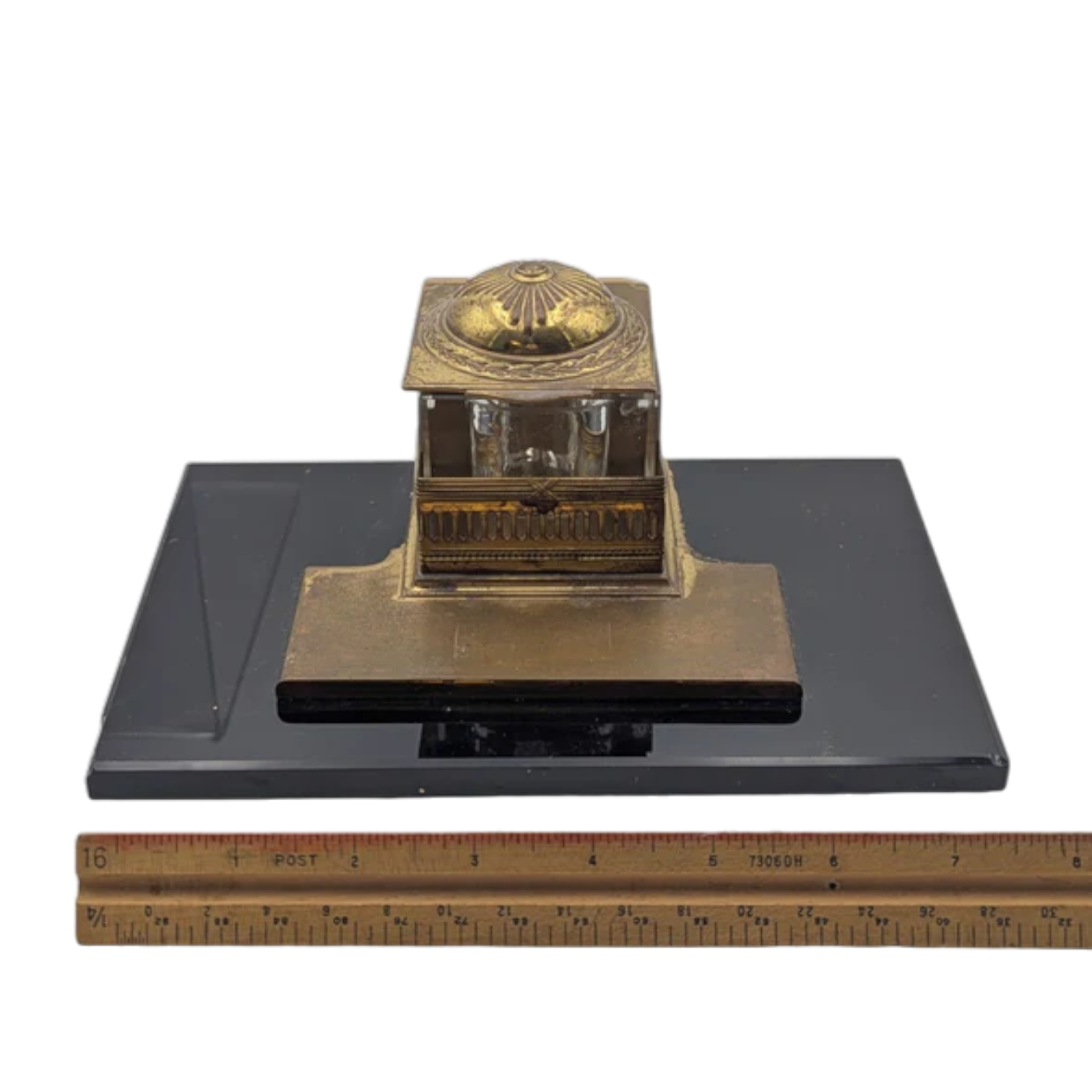 Antique Brass Neoclassical Inkwell