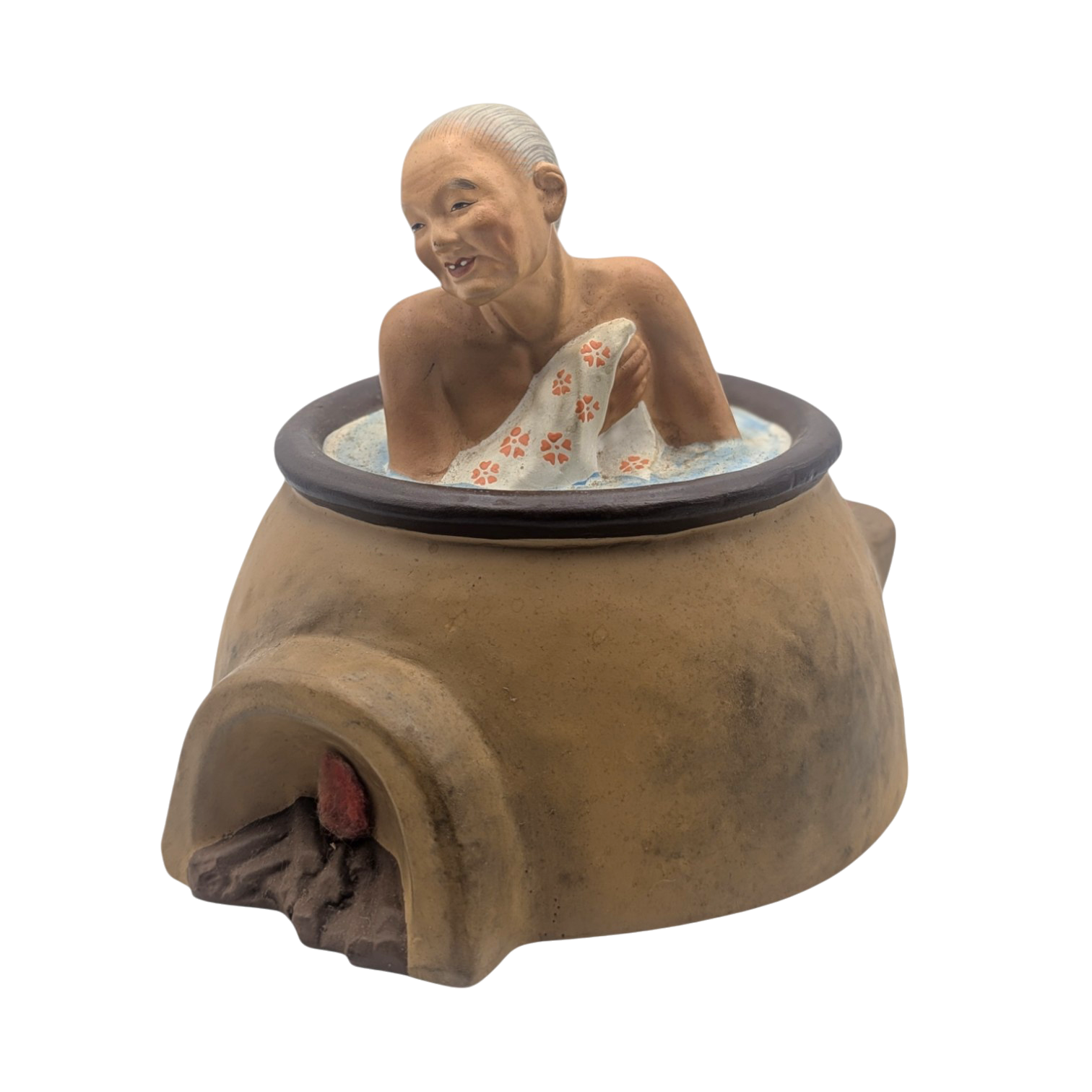 Vintage Japanese Old Woman in Bath Tub Hakata Doll