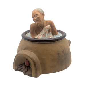 Vintage Japanese Old Woman in Bath Tub Hakata Doll