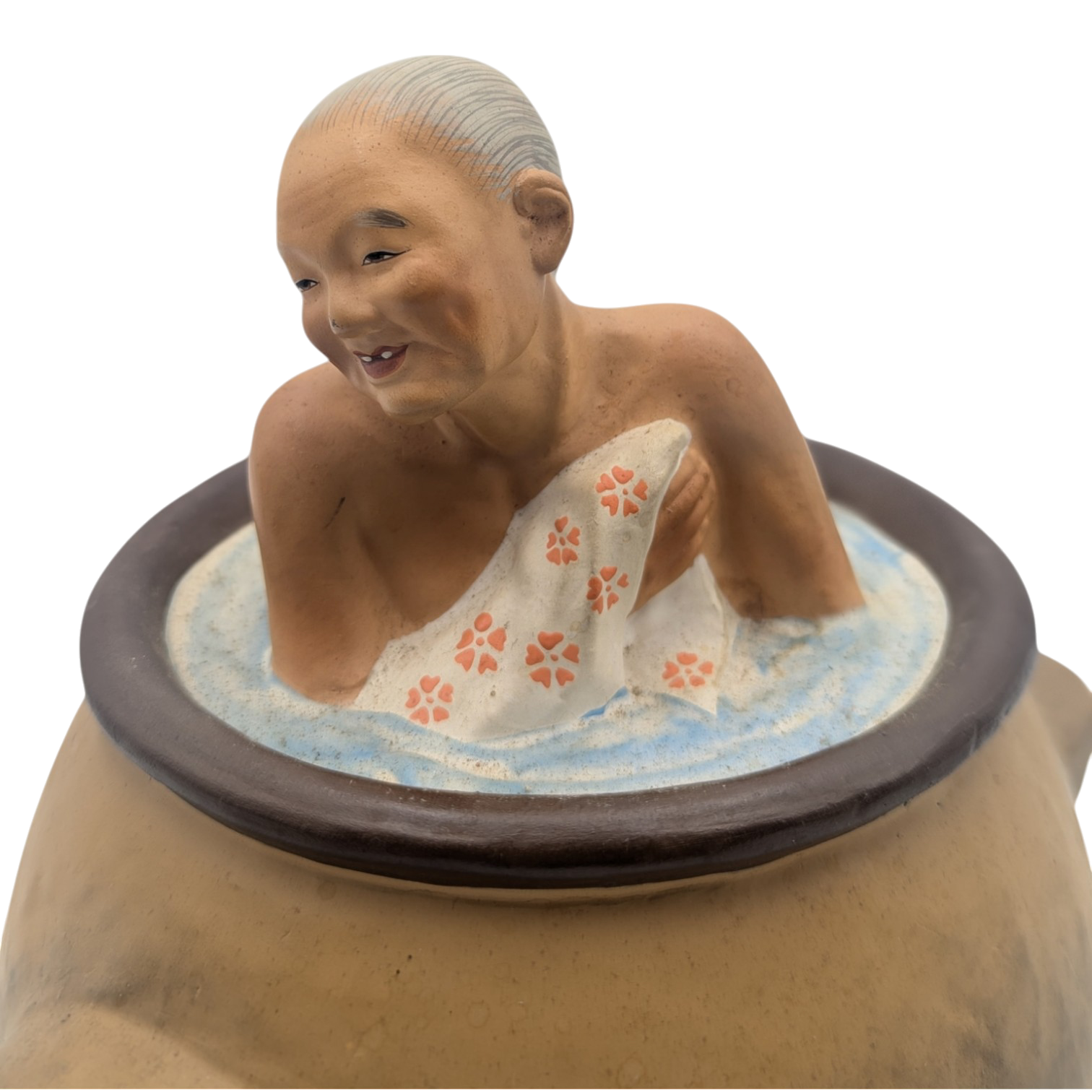 Vintage Japanese Old Woman in Bath Tub Hakata Doll