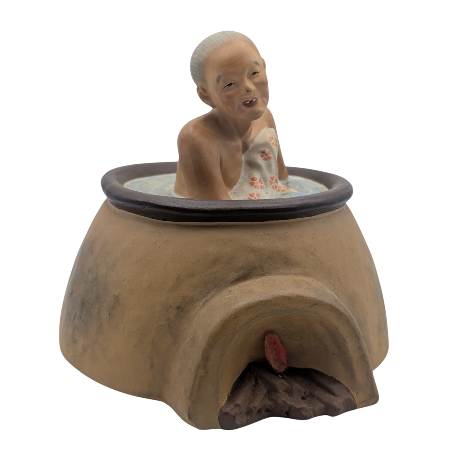 Vintage Japanese Old Woman in Bath Tub Hakata Doll