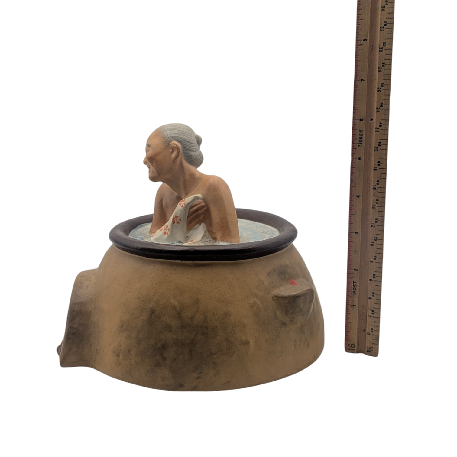 Vintage Japanese Old Woman in Bath Tub Hakata Doll