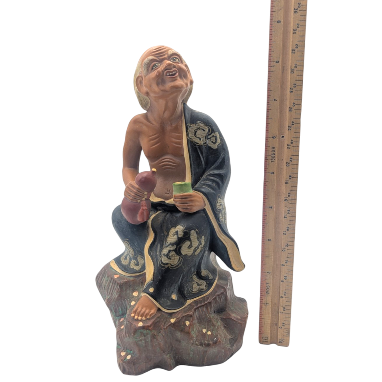 Vintage Japanese Elderly Man Drinking Sake Hakata Doll