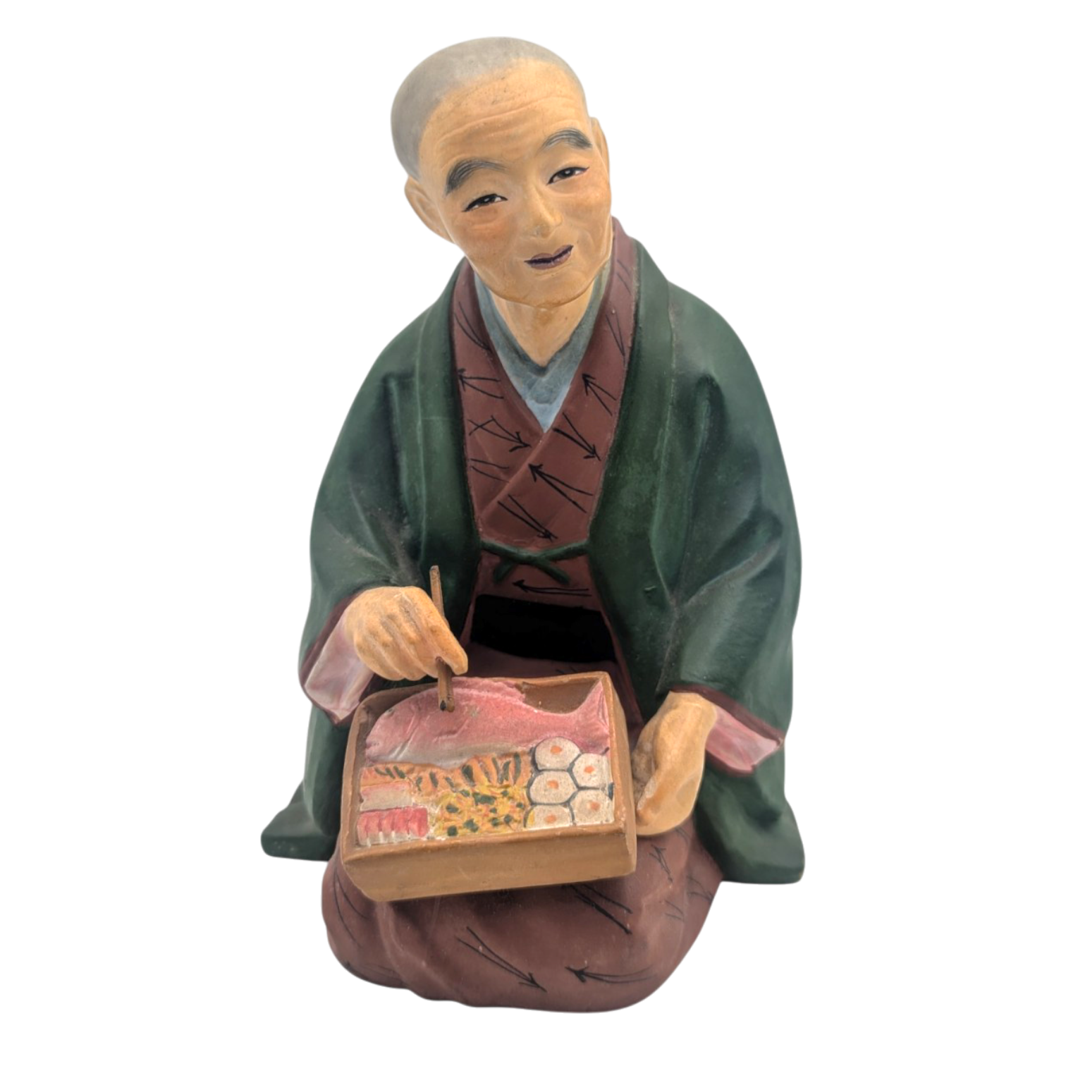 Vintage Japanese Woman Eating a Bento Box Hakata Doll