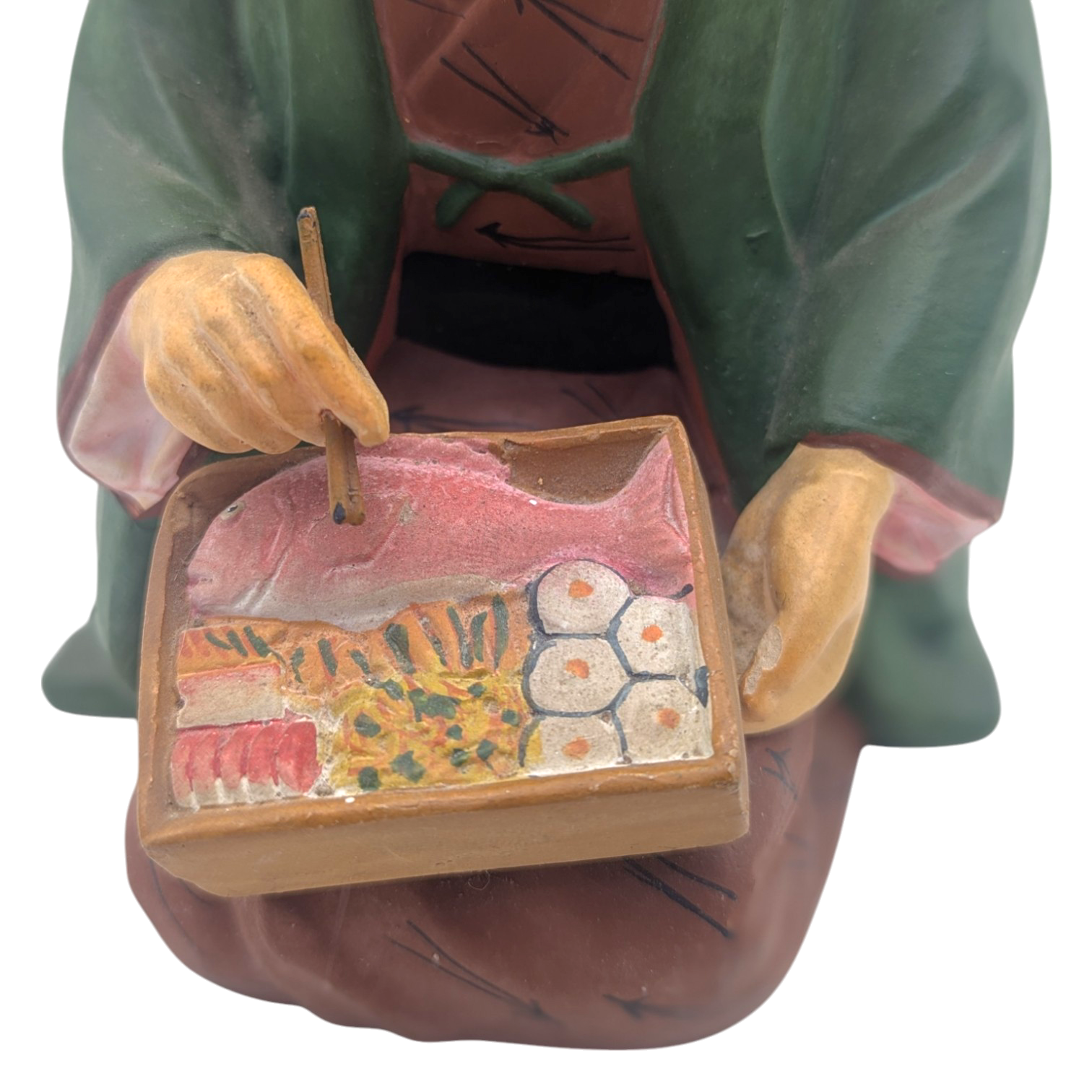 Vintage Japanese Woman Eating a Bento Box Hakata Doll