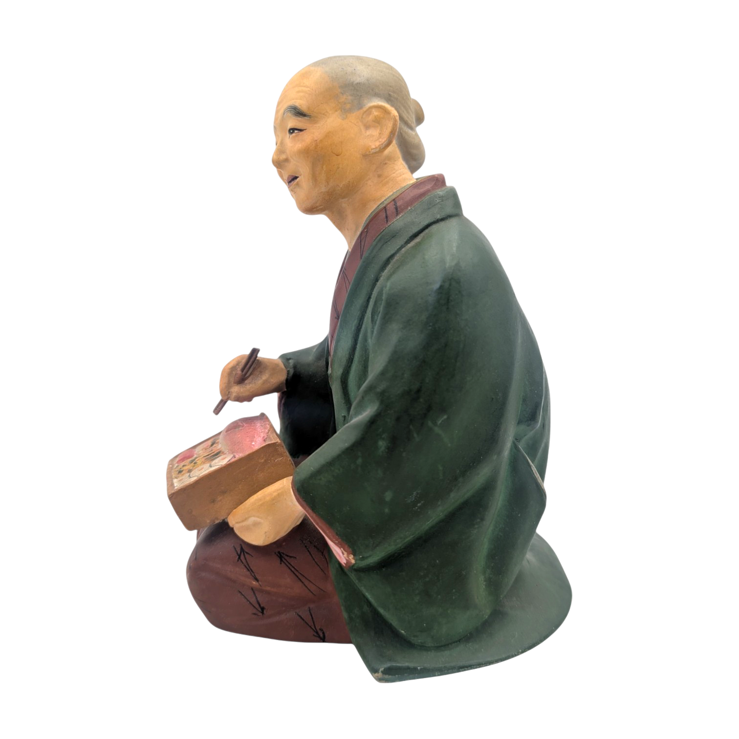 Vintage Japanese Woman Eating a Bento Box Hakata Doll