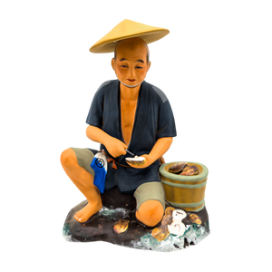 Vintage Japanese Hakata Doll Man Shucking Oysters for Pearls