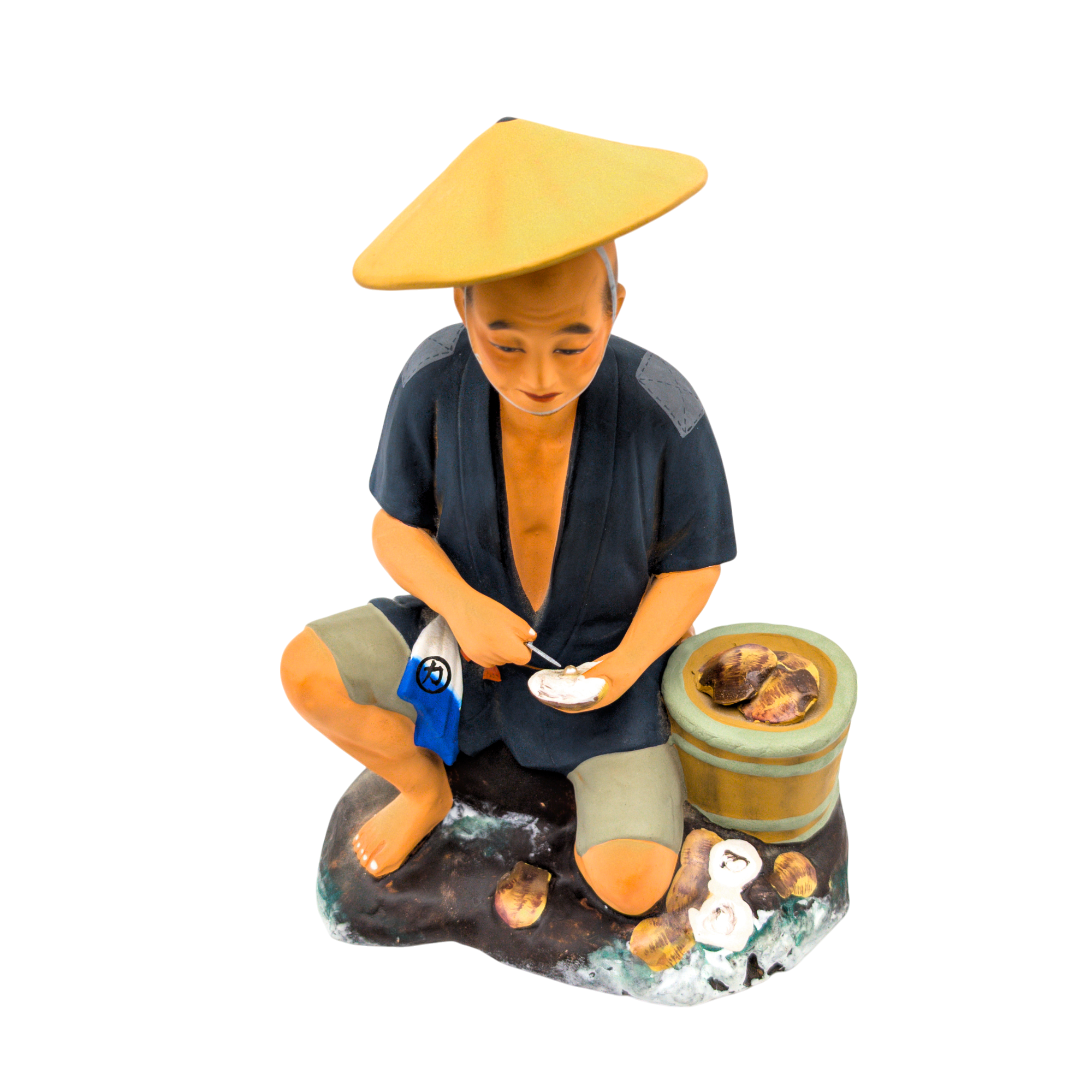 Vintage Japanese Hakata Doll Man Shucking Oysters for Pearls