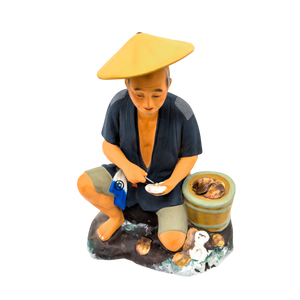 Vintage Japanese Hakata Doll Man Shucking Oysters for Pearls