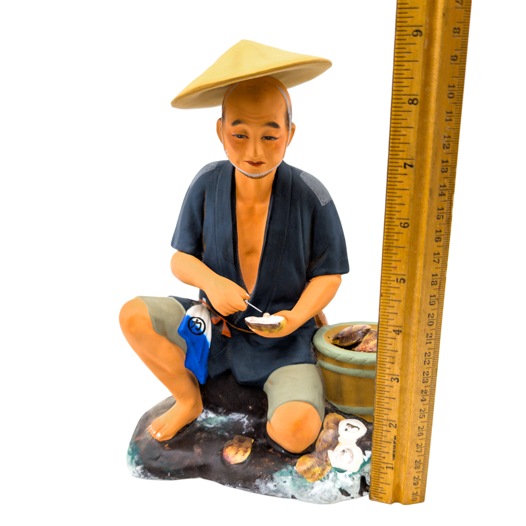 Vintage Japanese Hakata Doll Man Shucking Oysters for Pearls