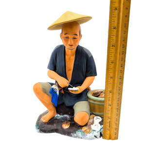 Vintage Japanese Hakata Doll Man Shucking Oysters for Pearls