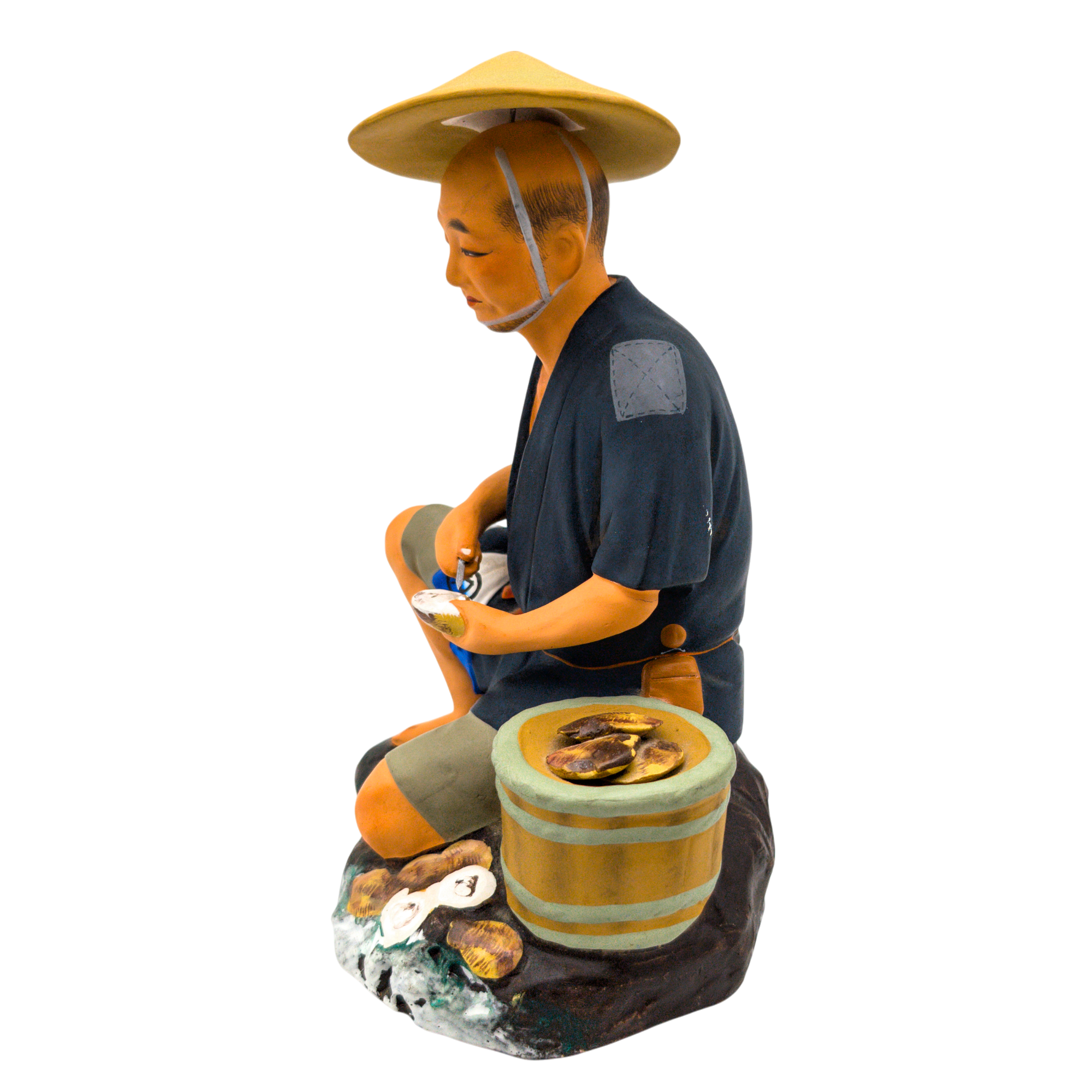 Vintage Japanese Hakata Doll Man Shucking Oysters for Pearls