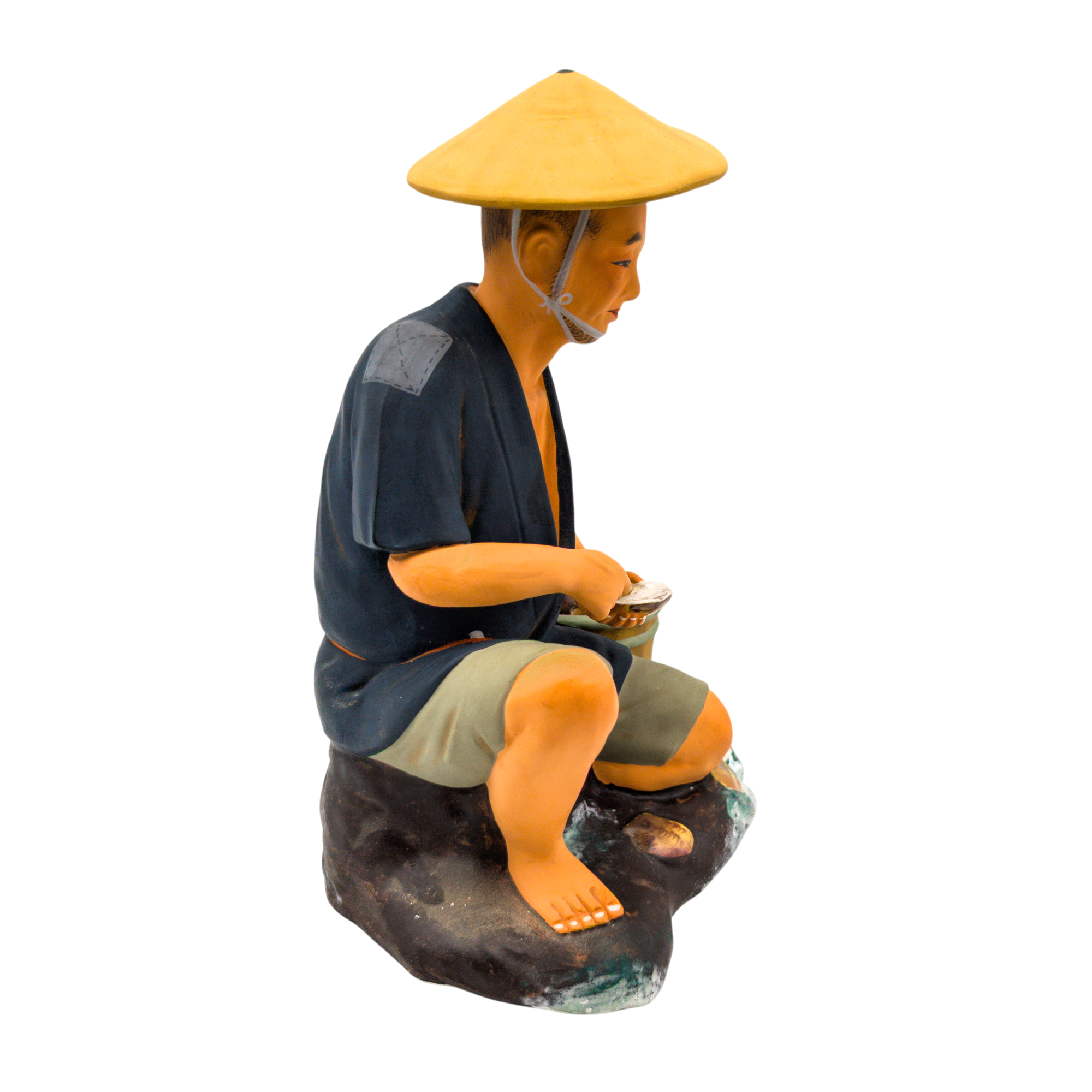 Vintage Japanese Hakata Doll Man Shucking Oysters for Pearls