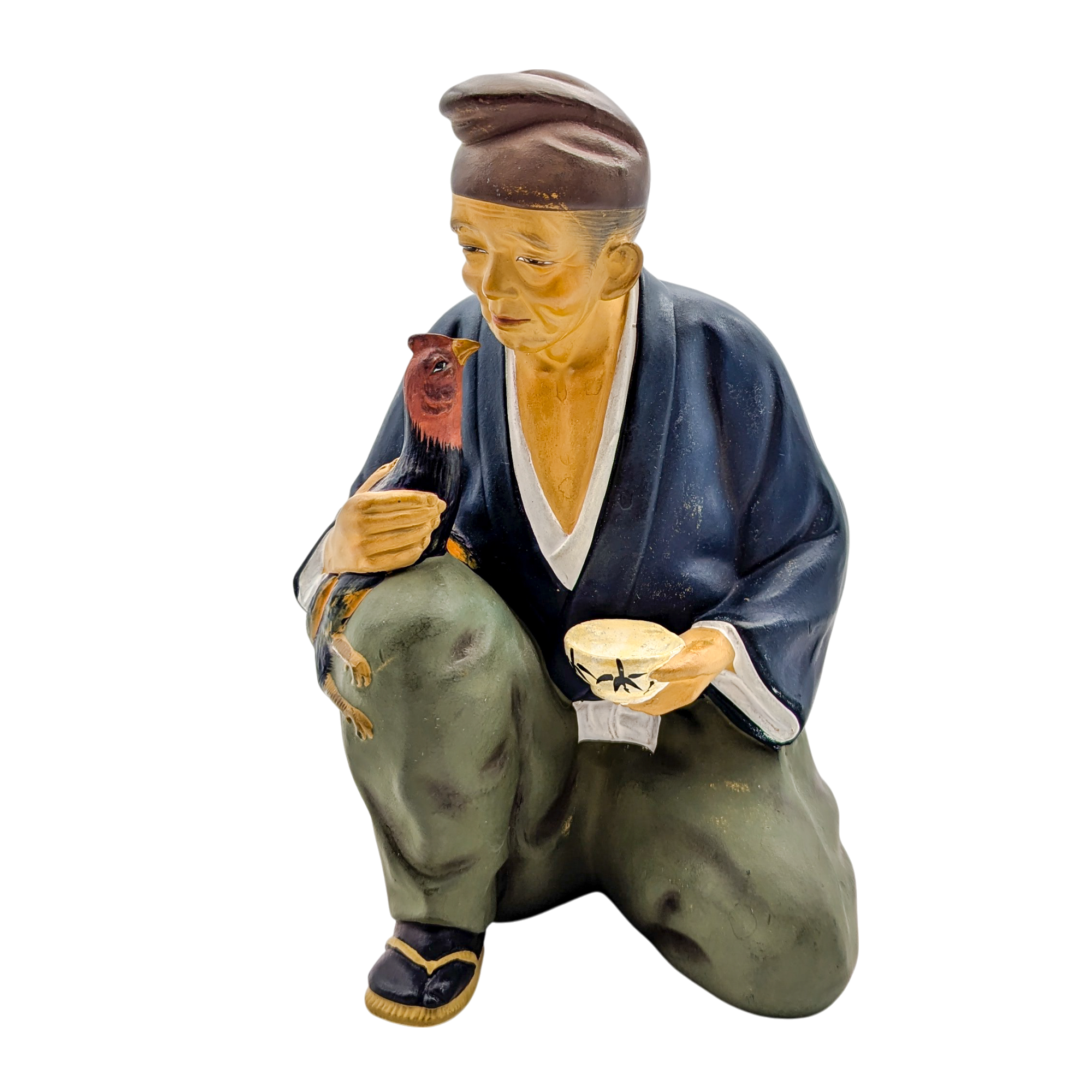 Vintage Japanese Hakata Doll Old Man Holding Chicken