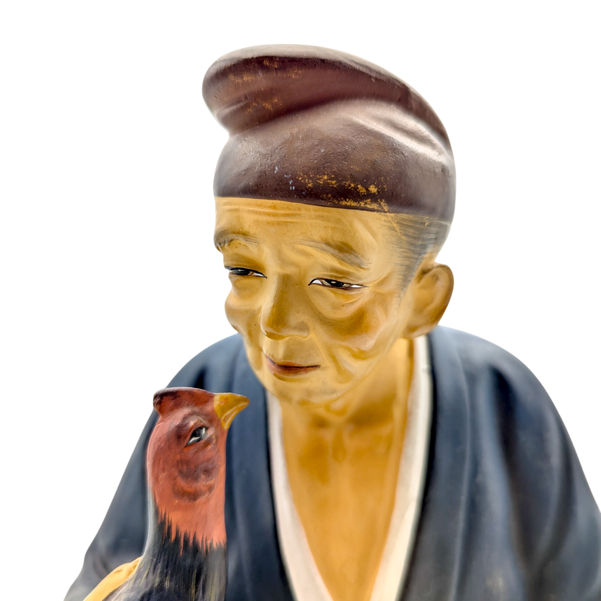 Vintage Japanese Hakata Doll Old Man Holding Chicken