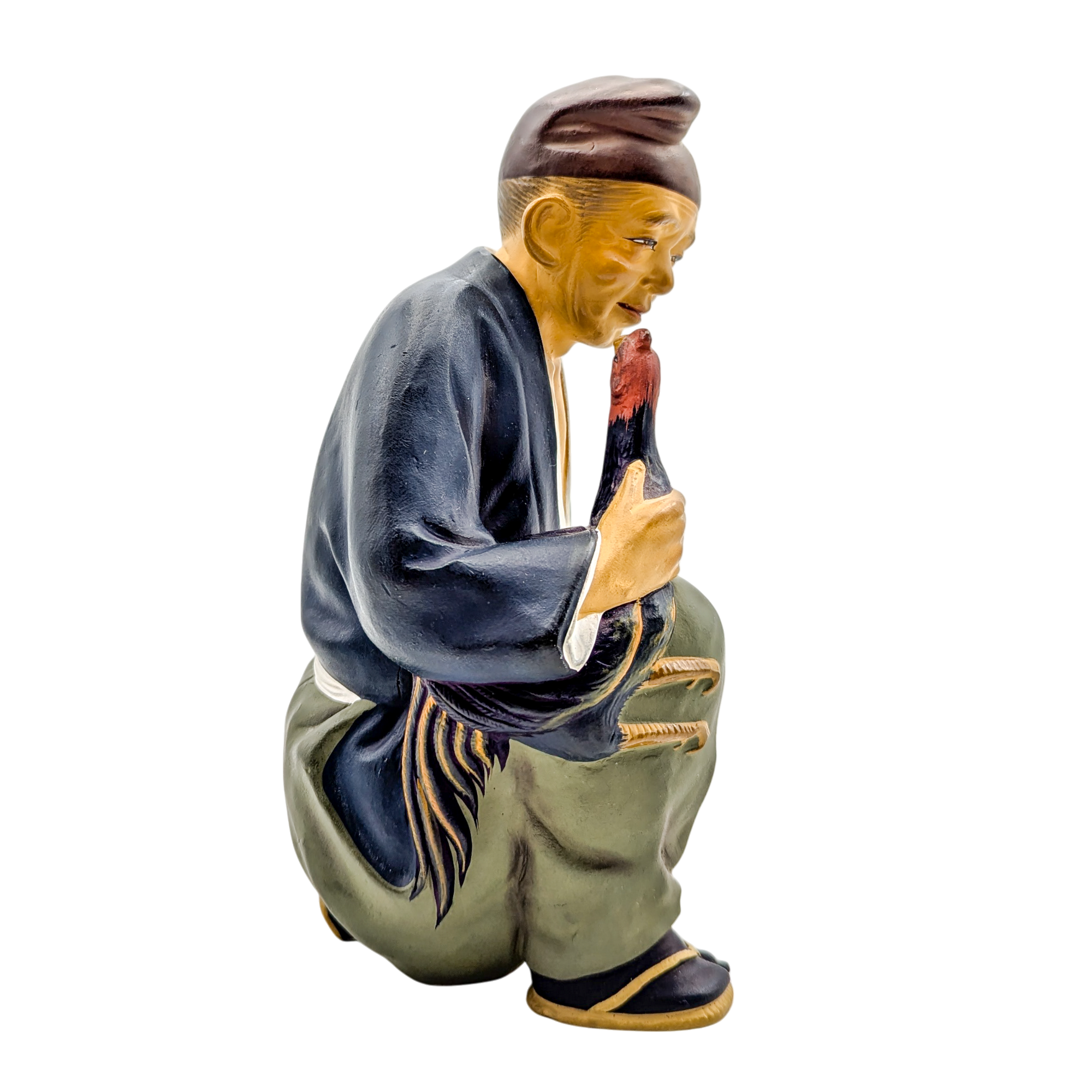 Vintage Japanese Hakata Doll Old Man Holding Chicken