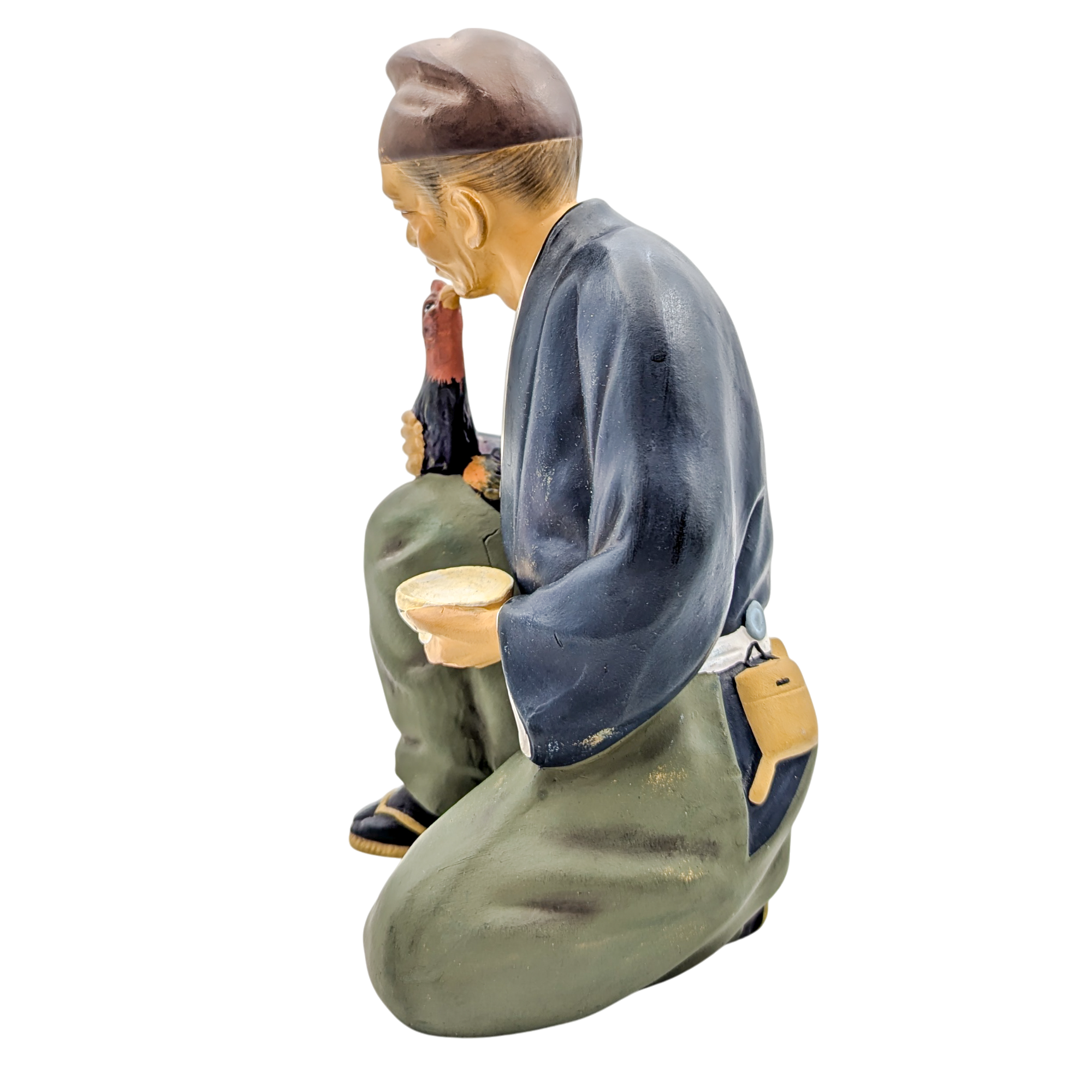 Vintage Japanese Hakata Doll Old Man Holding Chicken