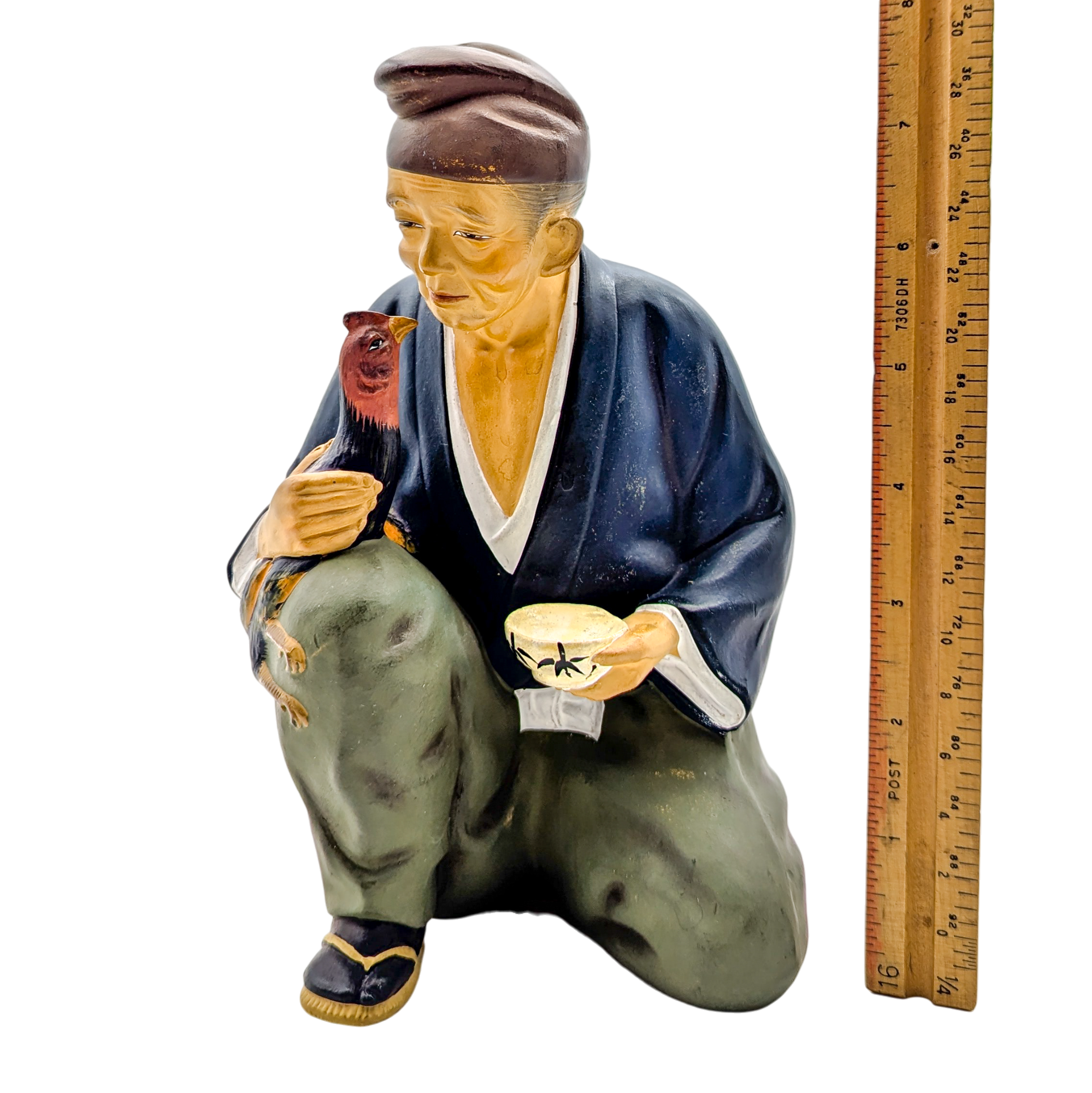 Vintage Japanese Hakata Doll Old Man Holding Chicken