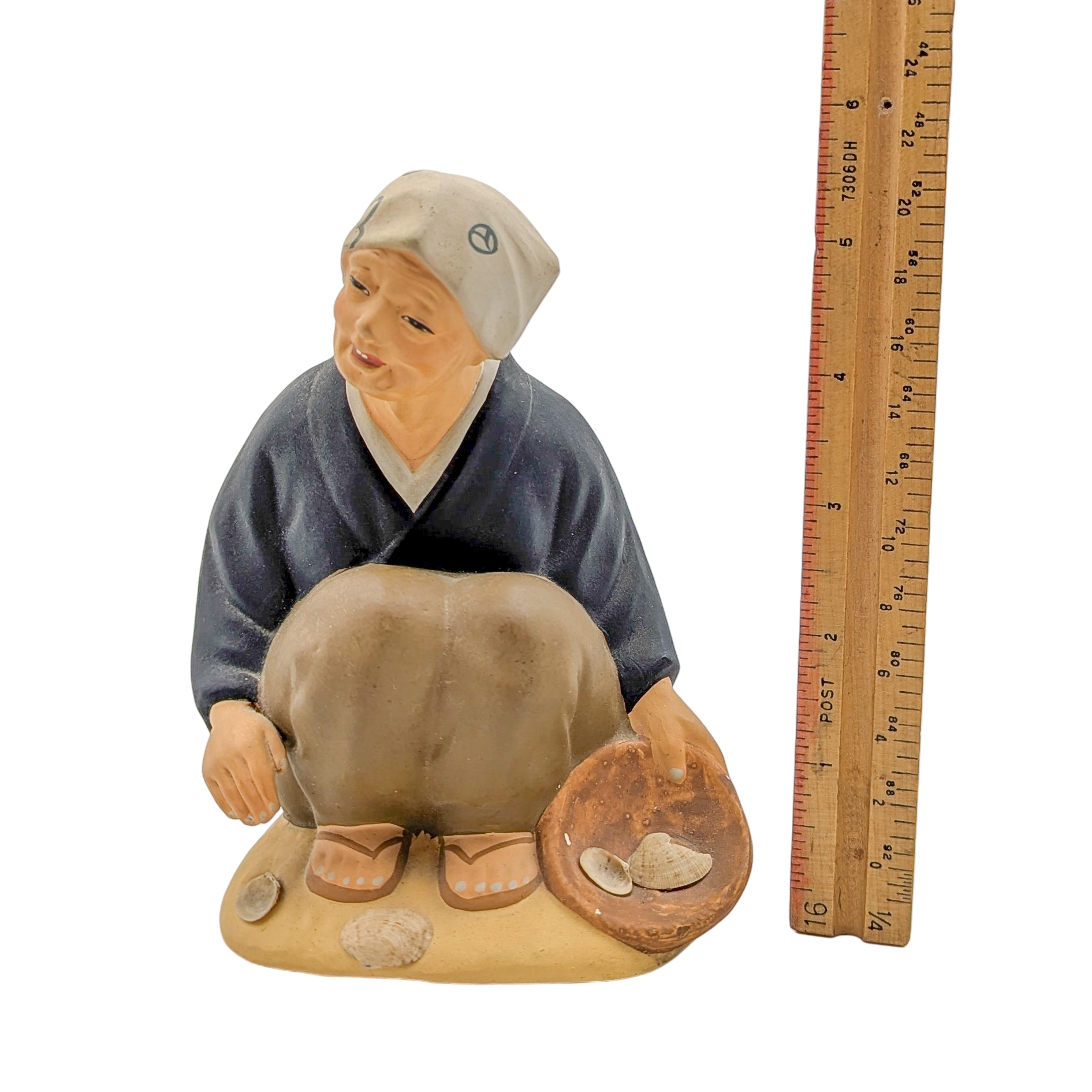 Vintage Japanese Hakata Doll Old Woman Collecting Clams