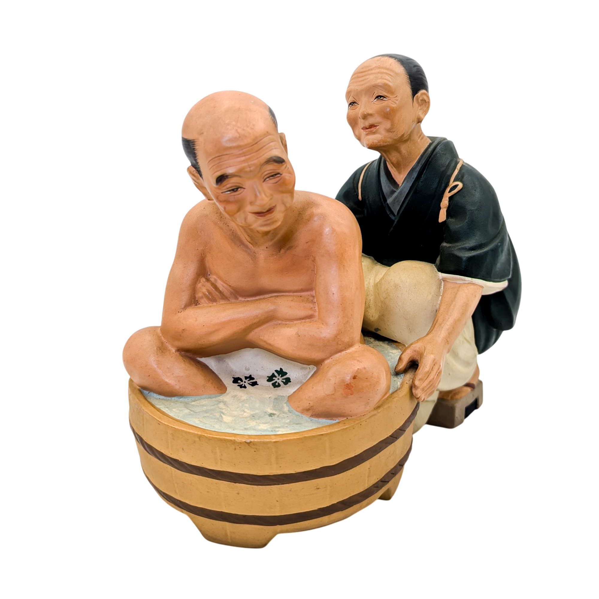 Vintage Japanese Hakata Doll Old Woman Giving Man a Sponge Bath