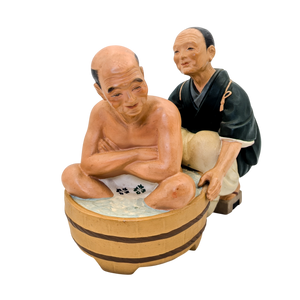 Vintage Japanese Hakata Doll Old Woman Giving Man a Sponge Bath