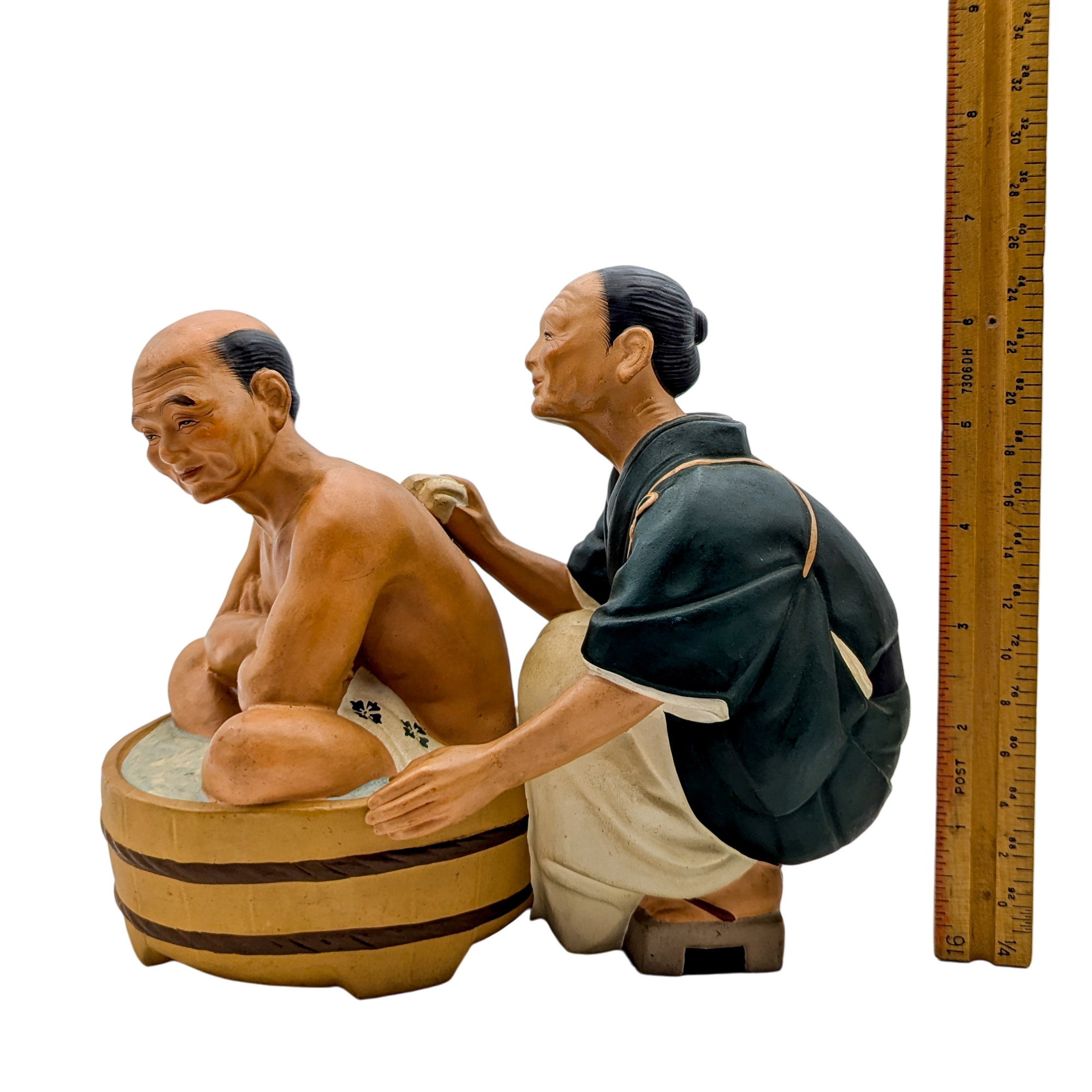 Vintage Japanese Hakata Doll Old Woman Giving Man a Sponge Bath