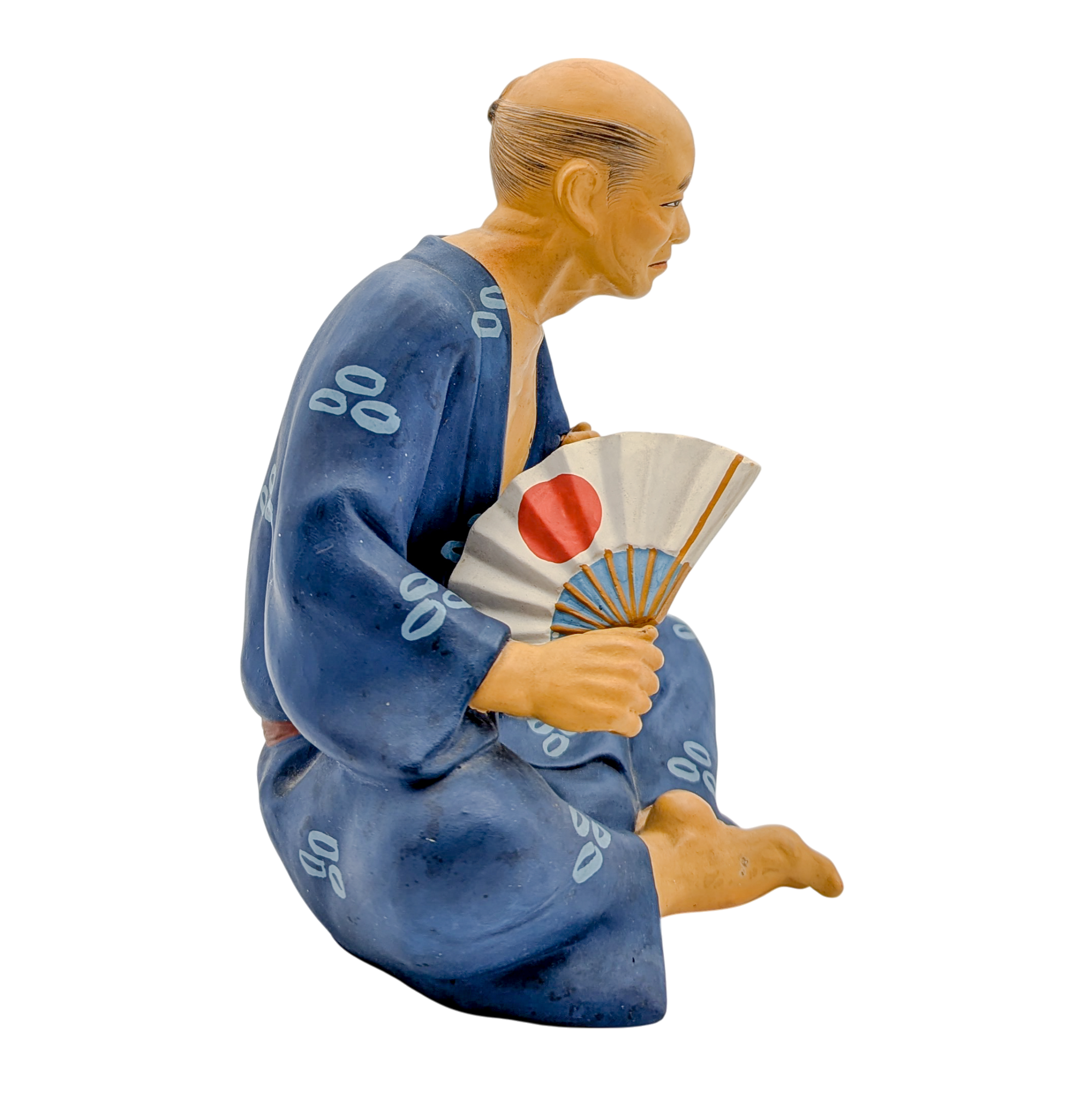 Vintage Japanese Hakata Doll Old Man With Rising Sun Fan