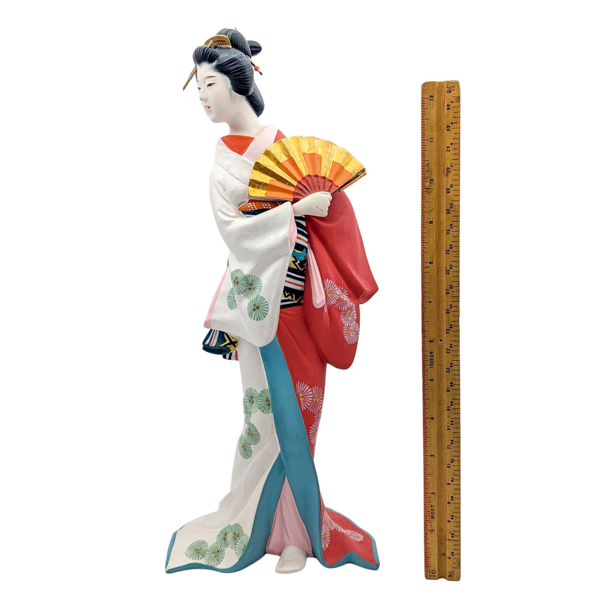 Vintage Japanese Hakata Doll Geisha in Kimono Holding Fan