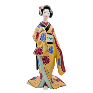 Vintage Japanese Hakata Doll Geisha in Flowing Yellow Kimono