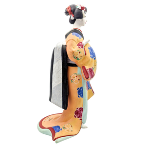 Vintage Japanese Hakata Doll Geisha in Flowing Yellow Kimono