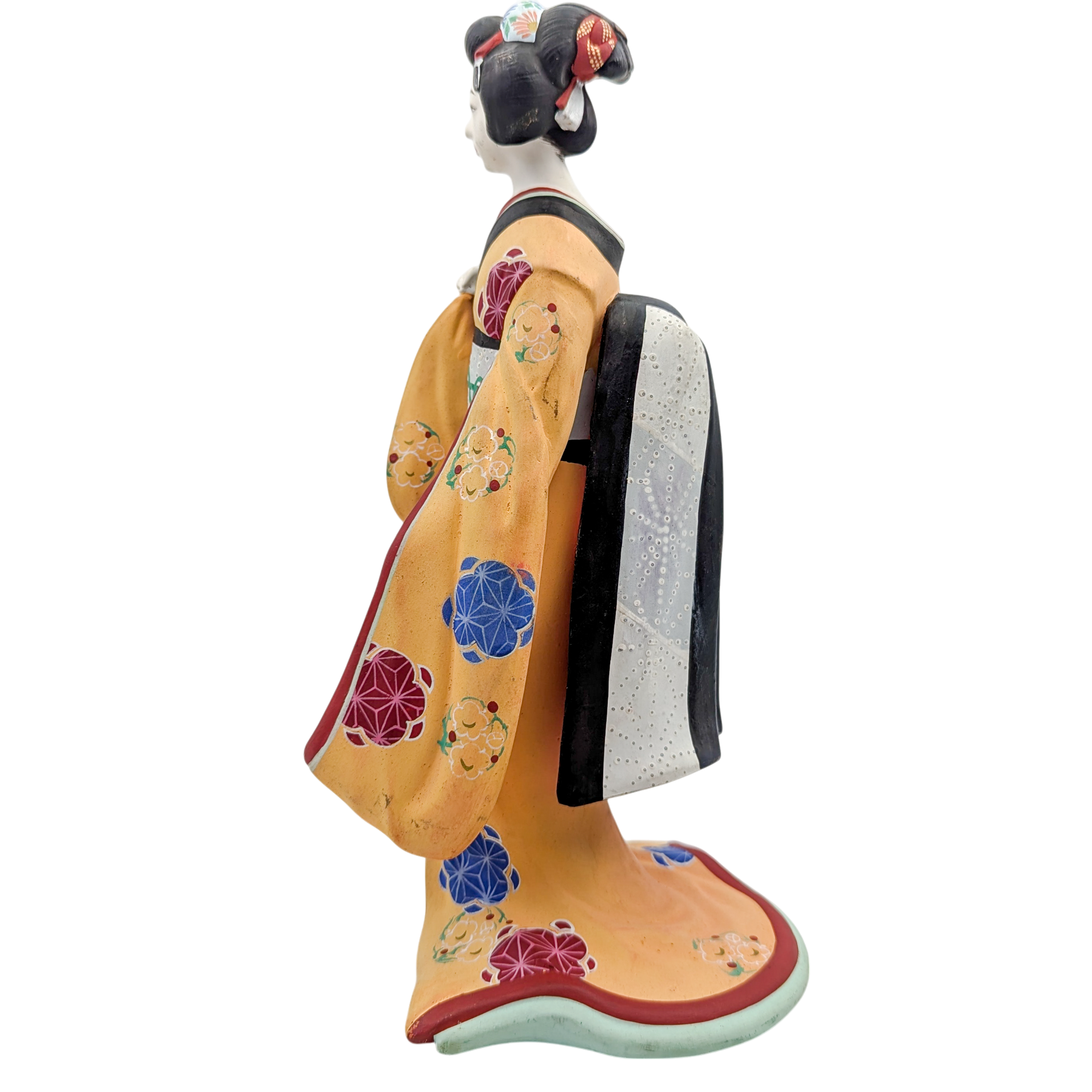 Vintage Japanese Hakata Doll Geisha in Flowing Yellow Kimono