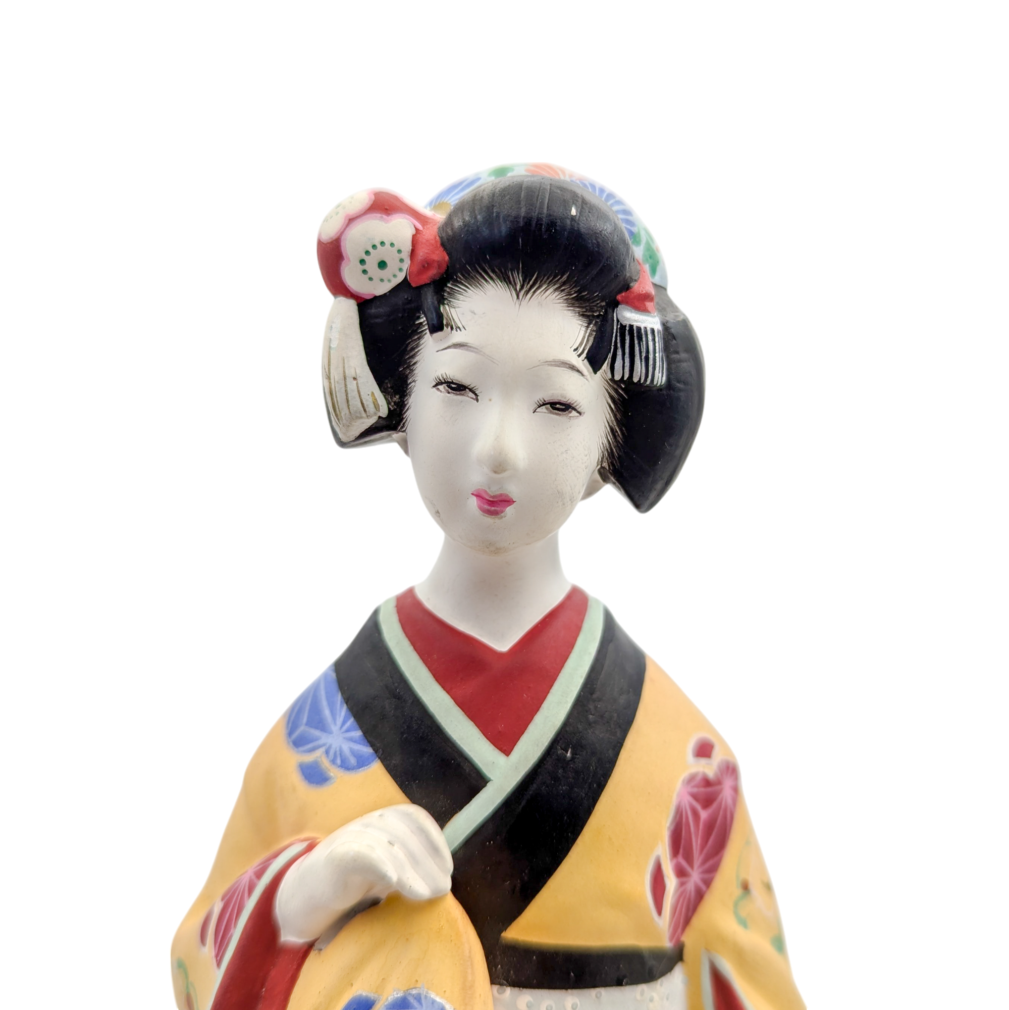 Vintage Japanese Hakata Doll Geisha in Flowing Yellow Kimono