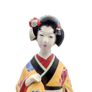 Vintage Japanese Hakata Doll Geisha in Flowing Yellow Kimono