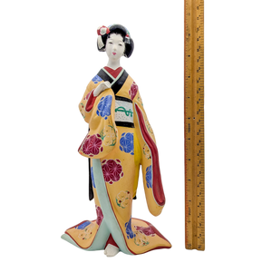 Vintage Japanese Hakata Doll Geisha in Flowing Yellow Kimono