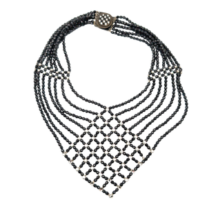 Vintage Armani Jet & Rhinestone Beaded Bib Necklace