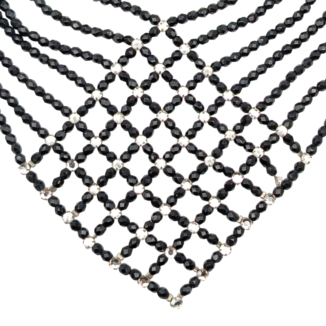 Vintage Armani Jet & Rhinestone Beaded Bib Necklace