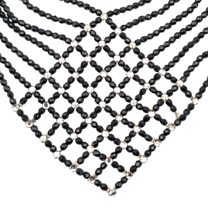 Vintage Armani Jet & Rhinestone Beaded Bib Necklace