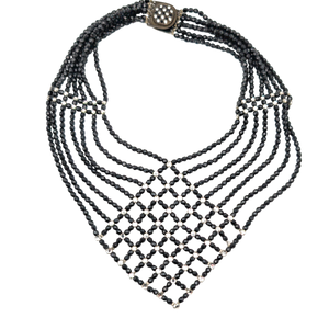 Vintage Armani Jet & Rhinestone Beaded Bib Necklace