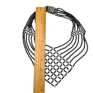 Vintage Armani Jet & Rhinestone Beaded Bib Necklace