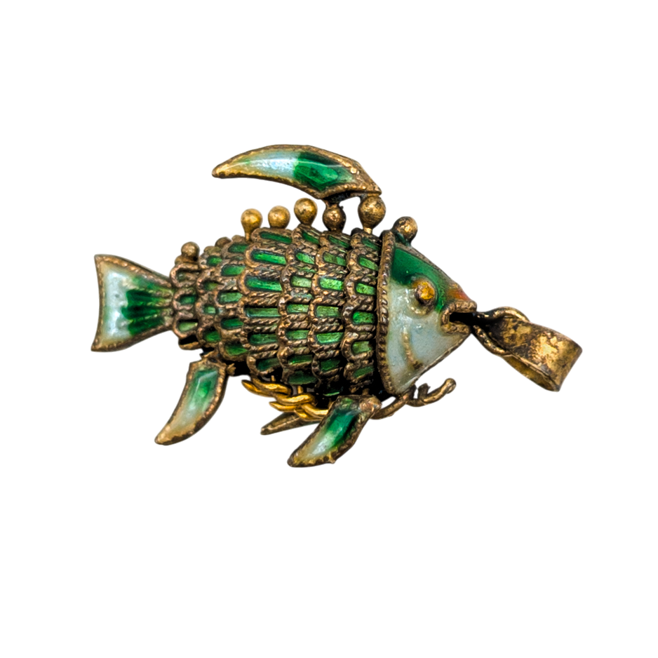 Vintage Chinese Export Silver Enamel Fish Articulated Pendant